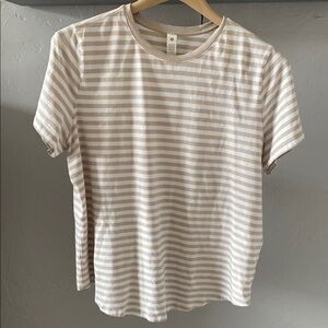 Size 16, Plus. Lululemon women’s Striped Beige and White T-Shirt